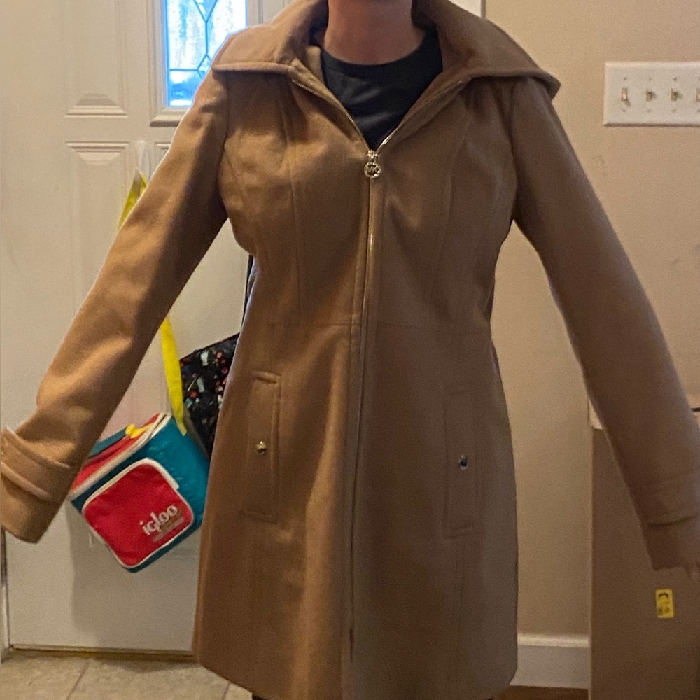 Michael Kors wool coat with hood in camel/tan color size medium